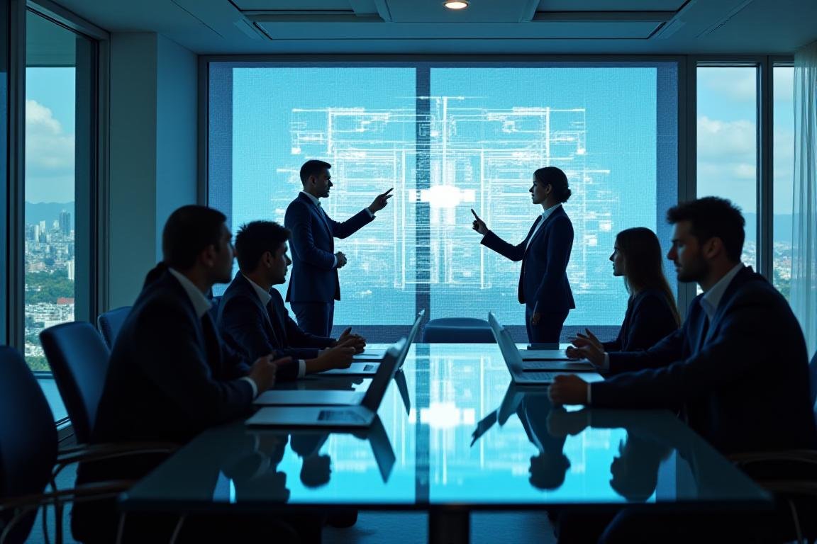 Team collaborating on a strategic roadmap in a modern office